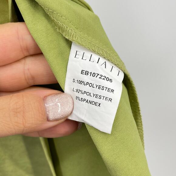 ELLIATT | Kai Maxi Dress in Avocado Green Satin Surplice Balloon Sleeve L - Picture 16 of 16